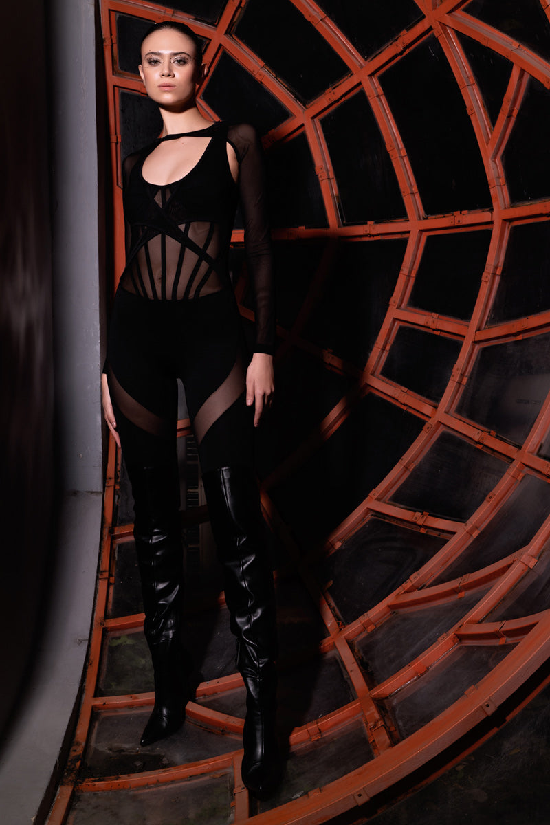 Mesh-Insert Bolero Catsuit