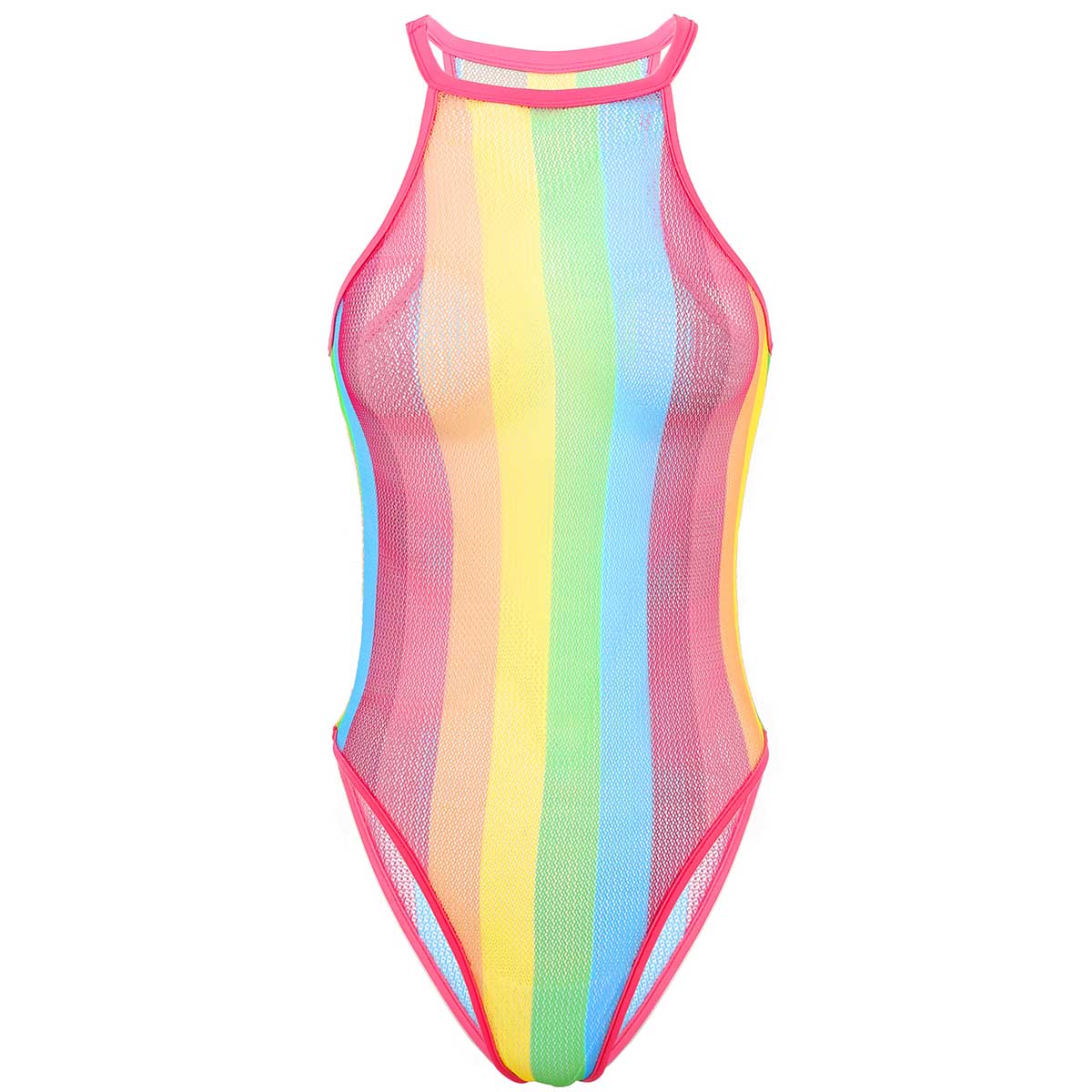 Rainbow Striped Fishnet Bodysuit Pole von Berlin