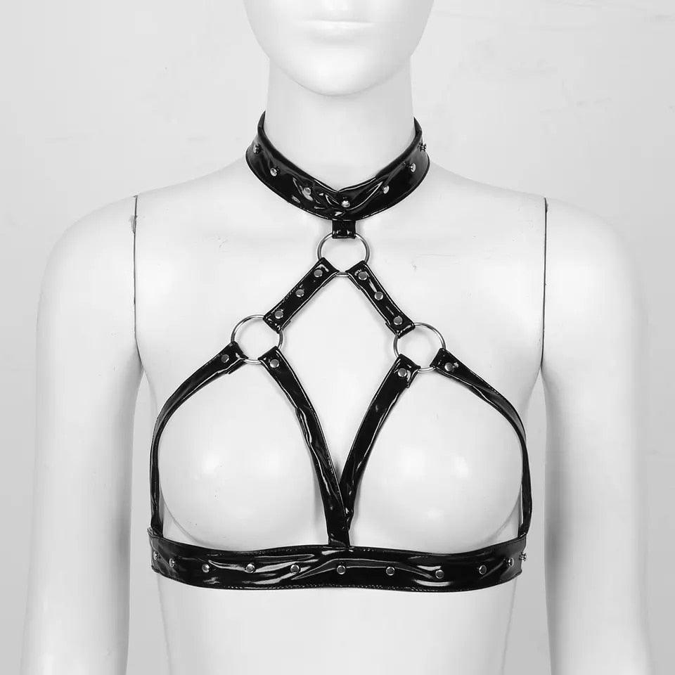 Open Up Wetlook Leather Bra