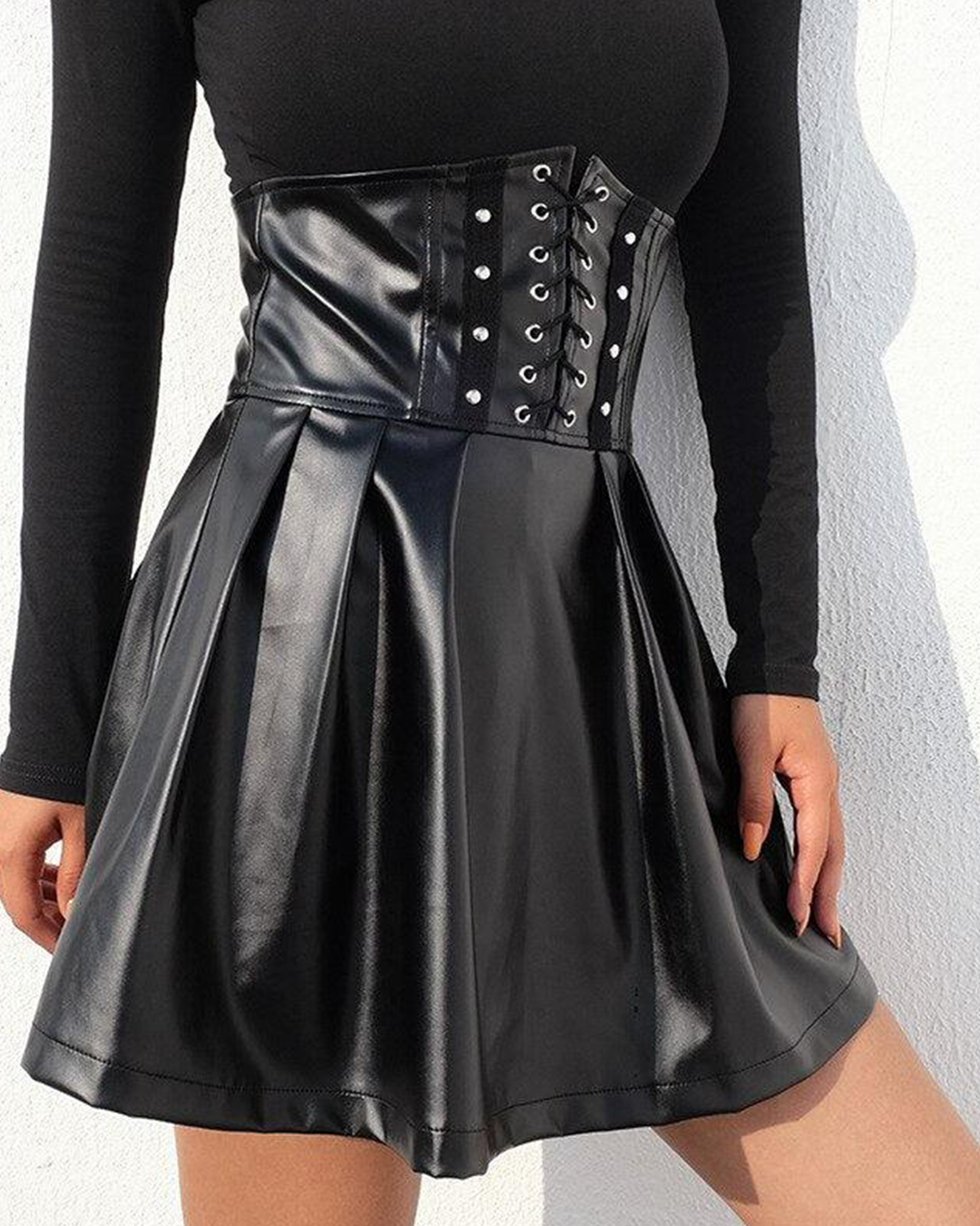 Goth Bandage Mini Pleated Skirt